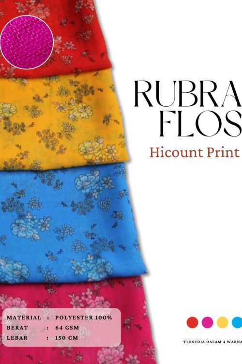 Kain Polyester Rubra Flos Hicount Print Bahan Untuk Gamis Tunik Kerudung Syal Rok Pashmina Gaun Dress