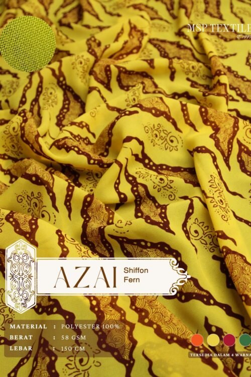 Azai Shifon Fern Kain Print Premium Bahan Tunik Gamis Pashmina Mukena