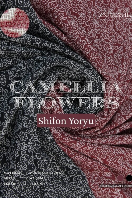 Camellia Flowers Shifon Yoryu Bahan Kain Polyester Tunik Gamis Pashmina Mukena Kerudung Dress Gaun