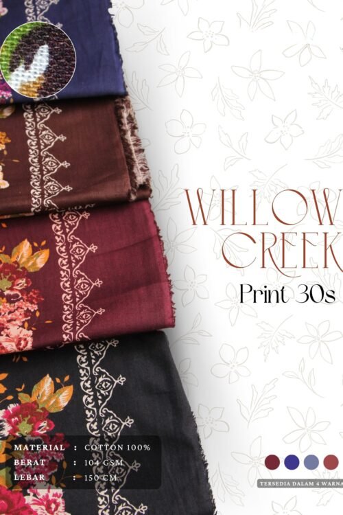 Kain Katun Willow Creek Print Dua Sisi Baju Tidur Gamis Tunik Dress Kemeja Celana Rok Blazer Outer