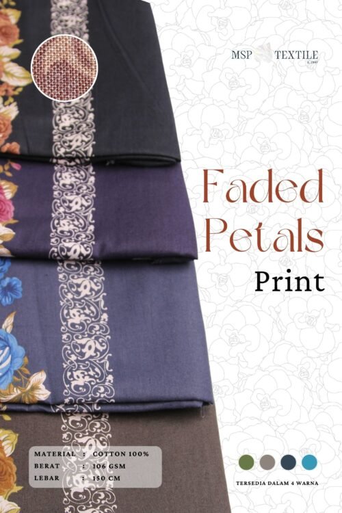 Kain Katun Faded Petals Print Satu Sisi Bahan Baju Tidur Gamis Tunik Dress Kemeja Celana Rok Blazer Outer