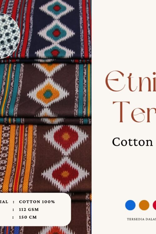 Kain Etnikan Terra Cotton Print Dua Sisi Bahan Katun Tradisional Gamis Tunik Rok