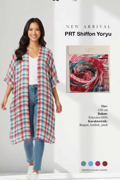 PRT SHIFFON YORYU KAIN MOTIF MADRAS PREMIUM BAHAN UNTUK ATASAN KIMONO CARDIGAN HIJAB TUNIK