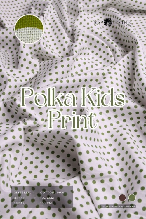 Katun Polka Kids Print Bahan Baju Tidur Kemeja Atasan Celana Kulot Rok Syal Pashmina Mukena Kerudung