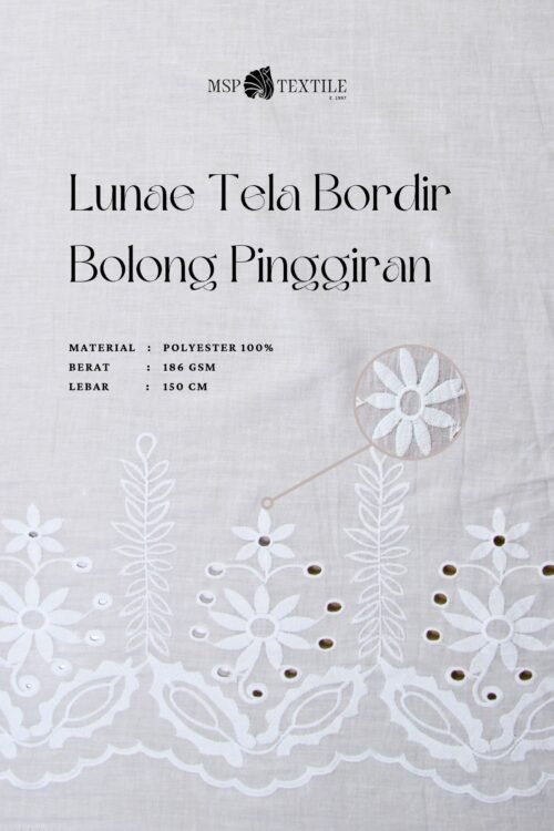 KAIN LUNAE TELA BORDIR BOLONG PINGGIR BAHAN KATUN PREMIUM DRESS GAMIS TUNIK MUKENA CELANA ROK KULOT KERUDUNG